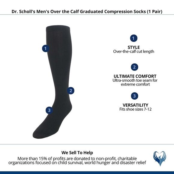 Dr. Scholl's Men's Over the Calf Graduated Compression Socks (1 Pair) - Picture 2 of 3